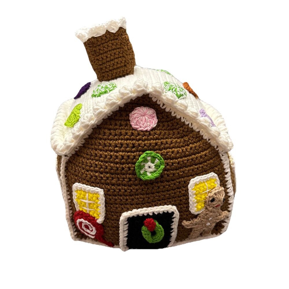 Vintage Handmade? Crochet Gingerbread House Soft/Stuffed Christmas Decoration 8”